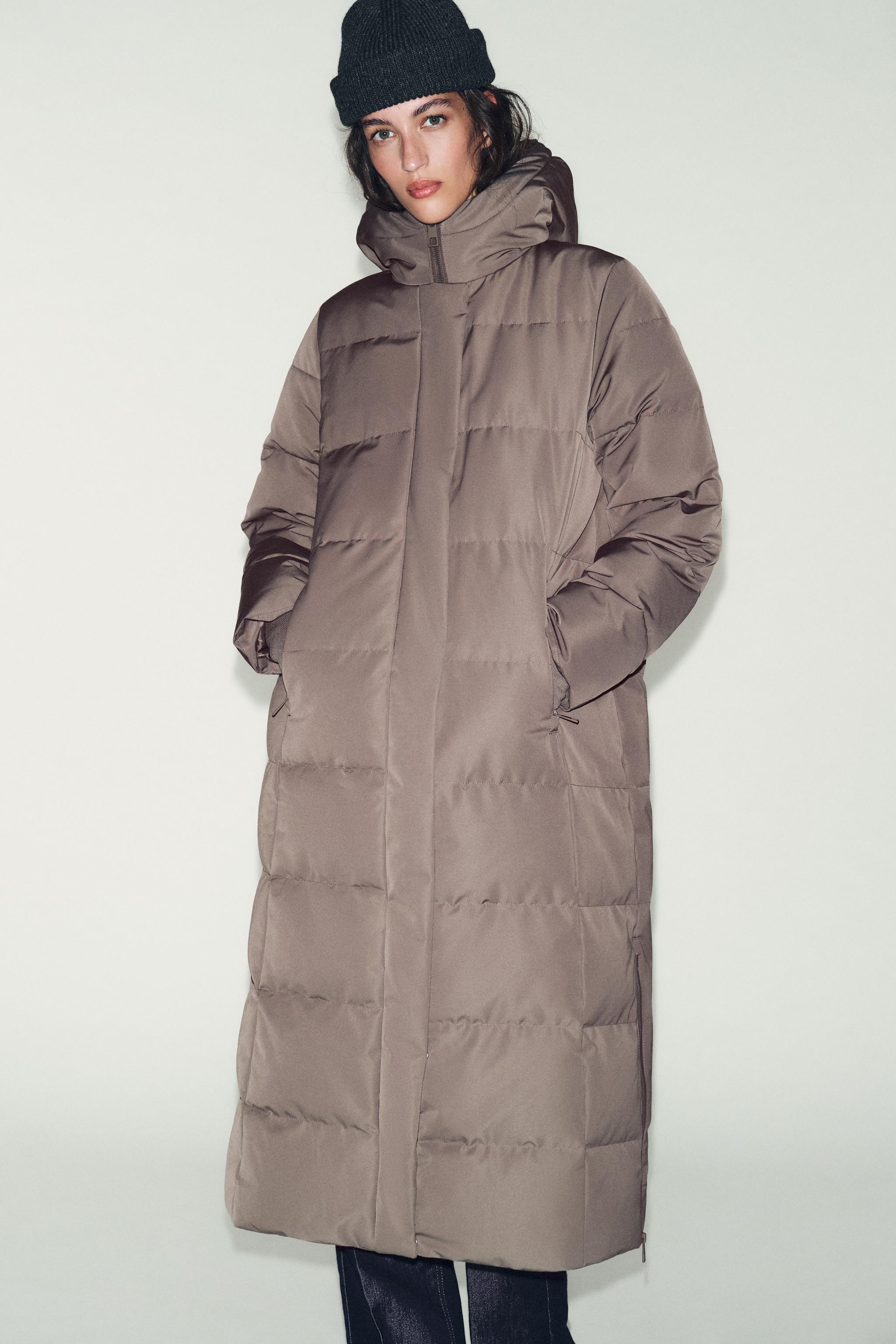 LONG WATER REPELLENT WINDPROOF HOODED PUFFER JACKET